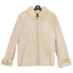 Guess Jacket Leather Faux Fur Lined Full Zip Y2K Penny Lane Vintage Beige Cozy L